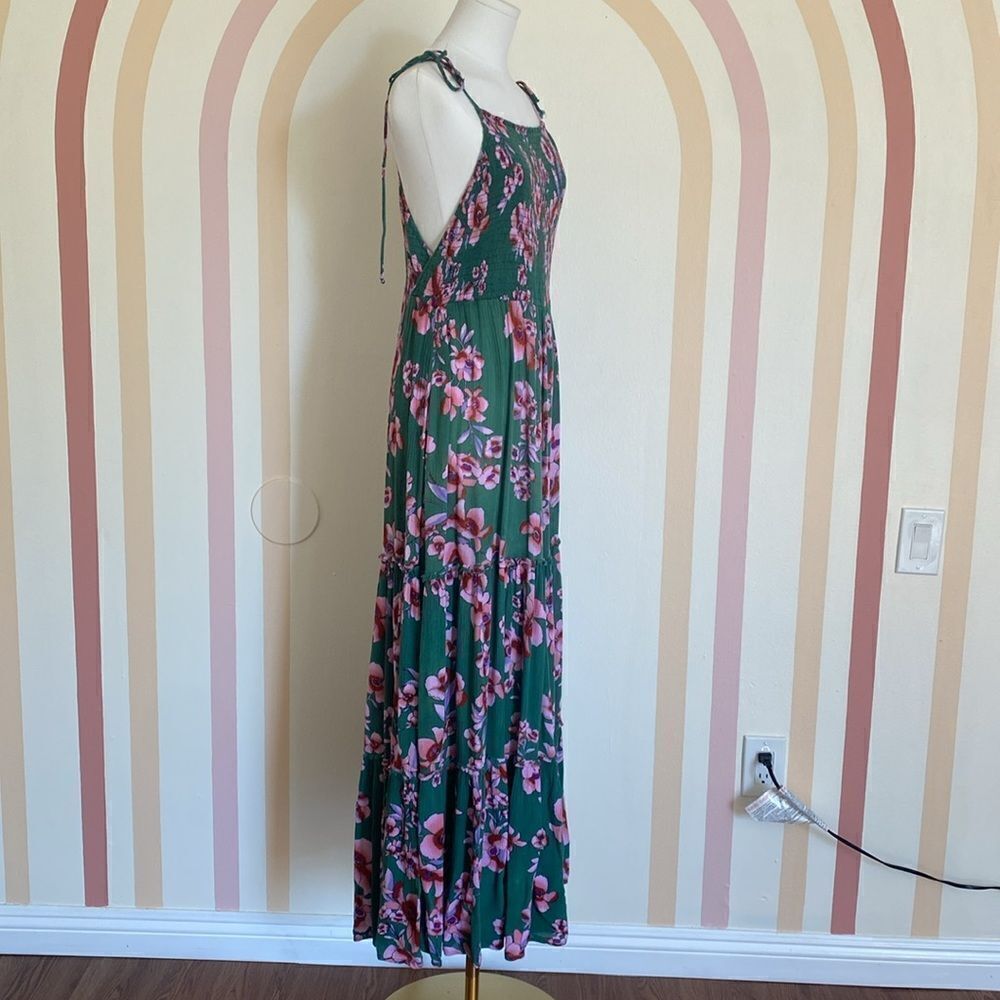 Free People Dark Green and Pink Garden Party Maxi Dress Size Medium - Picture 7 of 15